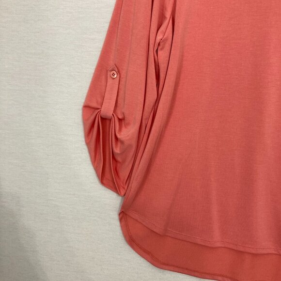 New Chico's Pink Salmon Round Neck Stretch Rolled Tab Pullover Blouse Large/2 - Picture 5 of 10